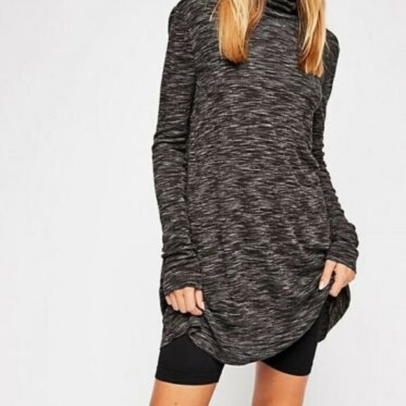 Free People Stonecold Ribbed Heathered Gray Mock Neck Tunic Top Size Large - Picture 1 of 9